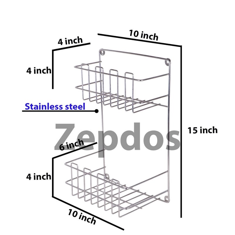 Zepdos Stainless Steel Wall Mounted Bathoom Rack and Detergent Rack, 2 Tier Bathroom Rack Wall Mount Bathroom Shelf and Rack - Image 5