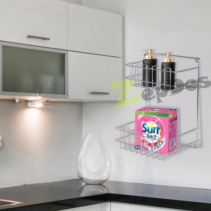 Zepdos Stainless Steel Wall Mounted Bathoom Rack and Detergent Rack, 2 Tier Bathroom Rack Wall Mount Bathroom Shelf and Rack - Image 1