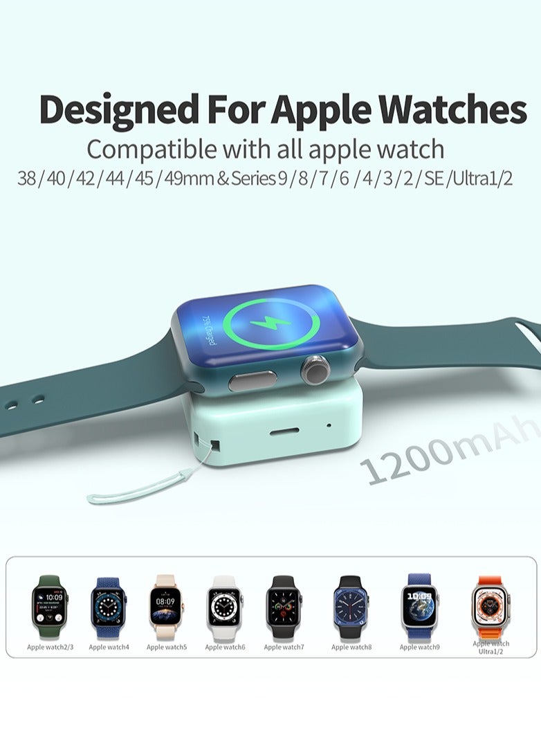 Manopola Portable Charger for Apple Watch Battery Pack with Fast Charging for iWatch,Compact 1200mAh Wireless Magnetic Power Bank with Keychain for Apple Watch Series9/8/7/6/5/4/3/2/SE/Ultra/Ultra2  - Image 2