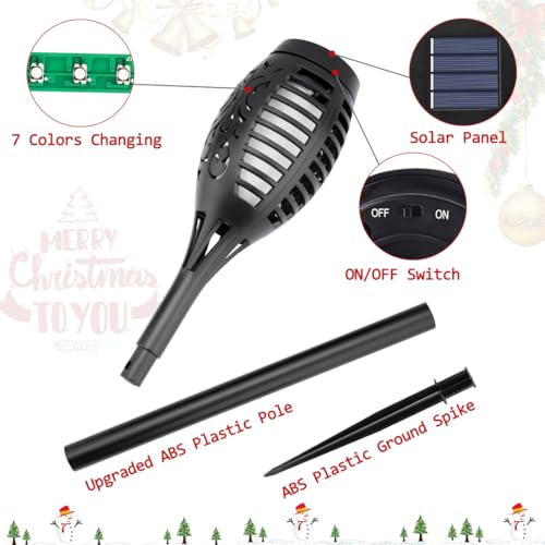 IkeeRuic Christmas Decorations Outdoor, Multicolor Solar Christmas Lights Outdoor with Flickering Flame, Solar Torch Light for Xmas Decor, Solar Powered Outside Lighting Waterproof for Yard Pathway - Image 3