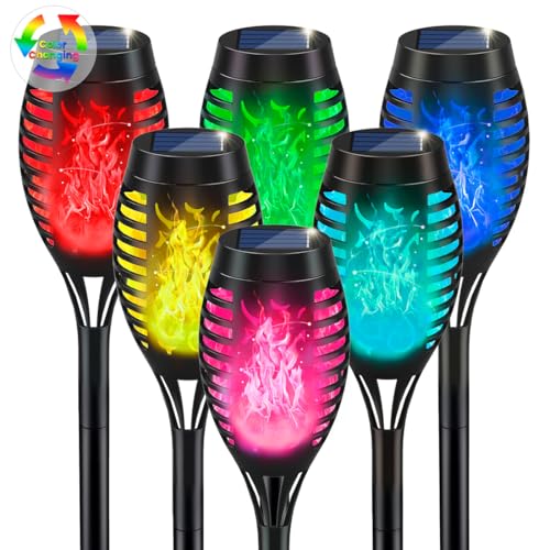 IkeeRuic Christmas Decorations Outdoor, Multicolor Solar Christmas Lights Outdoor with Flickering Flame, Solar Torch Light for Xmas Decor, Solar Powered Outside Lighting Waterproof for Yard Pathway - Image 1