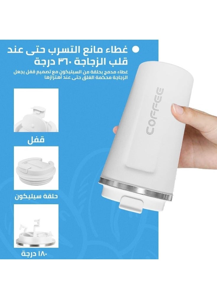 مج وترمس حراري أصلي بسعة 500 مل، زجاجة حرارية ، ترمس شاي وقهوة يحافظ على الحرارة معزول بتفريغ الهواء من الستانلس ستيل 304، مناسب للسفر والمشروبات الساخنة والباردة، ومثالي للأطفال والرضع. يتميز بتصميم مقاوم للتسرب ويعتبر هدية رائعة للاستخدام في الهواء الطلق، المكتب، المنزل، والرياضة مج قهوة و نسكافيه وكابتشينو وشاي - مج مناسب لمسند السيارة - مج كوفي- عازل بجدار مزدوج من الستانلس ستيل وغطاء قابل للطي للحفاظ على المشروبات باردة وساخنة - كوب حراري معزول بتفريغ الهواء من الستانلس ستيل بجدار مزدوج للشاي والقهوة والسفر مع غطاء قلاب للمشروبات الساخنة والباردة لمدة 6 ساعات - فلاسك حراري - Image 3