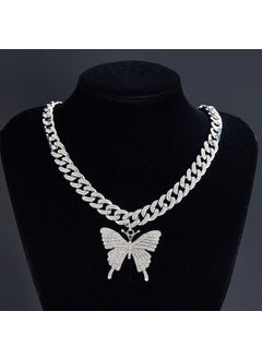 Elegant Butterfly Necklace Full Diamond Fashion Versatile Cuban Chain Silver necklace 18inch(45cm)