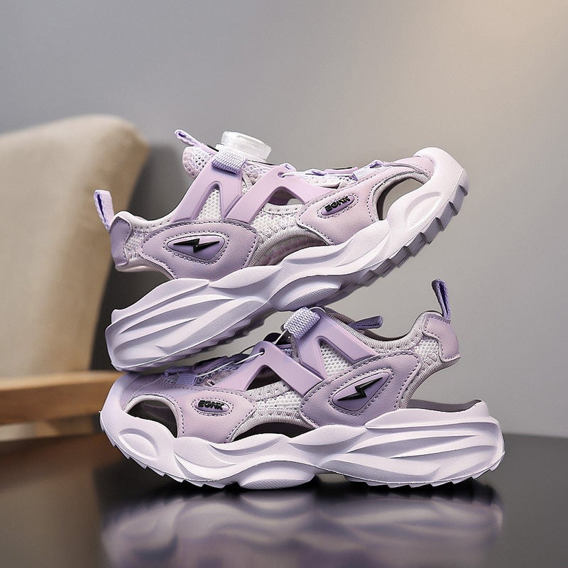 Children'S Shoes 2024 Summer Mesh Rotating Buckle Baotou Sandals Boys Hollow Shoes Girls' Sports Beach Shoes - Image 5