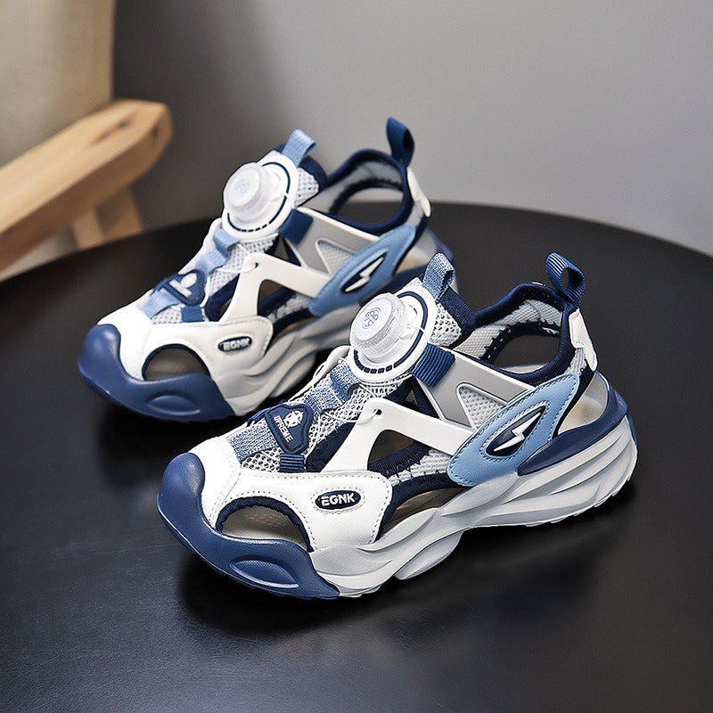 Children'S Shoes 2024 Summer Mesh Rotating Buckle Baotou Sandals Boys Hollow Shoes Girls' Sports Beach Shoes - Image 2