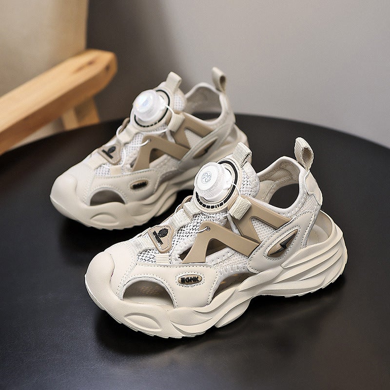 Children'S Shoes 2024 Summer Mesh Rotating Buckle Baotou Sandals Boys Hollow Shoes Girls' Sports Beach Shoes - Image 3
