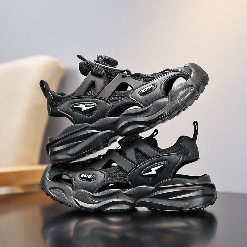 Children'S Shoes 2024 Summer Mesh Rotating Buckle Baotou Sandals Boys Hollow Shoes Girls' Sports Beach Shoes - Image 1