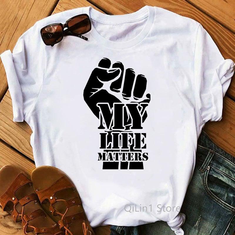 [On the same day] 2021T-shirt Black Girl Feminist style T-shirt cross-border European and American printed women's clothing - Image 1