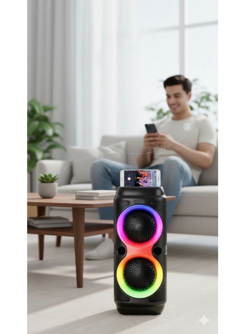 Bluetooth Subwoofer  with two speakers - Multimedia Speaker - Portable Wireless Speaker with RGB LED Light and Rechargeable Battery for Smartphones, TV, Tablets, and Computers - Wireless Speaker - Image 3