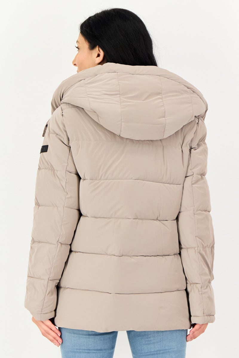 DKNY Women Quilted Puffer Jacket, Taupe - Image 3