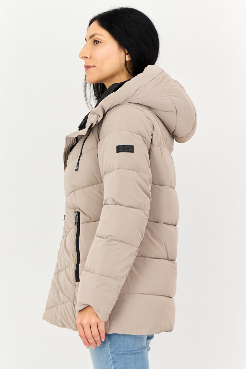 DKNY Women Quilted Puffer Jacket, Taupe - Image 2