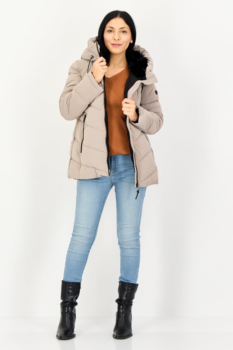 DKNY Women Quilted Puffer Jacket, Taupe - Image 4