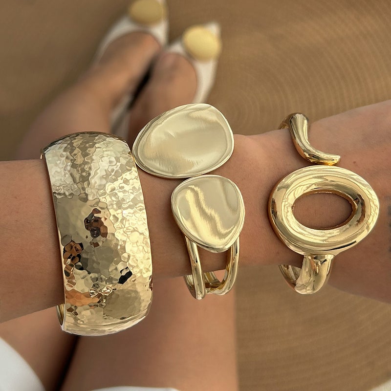 SHIXIN European and American Cross-Border Jewelry: Heavy-Duty Asymmetric Glossy Bracelet Set with Water Drop Alloy Design - Image 1
