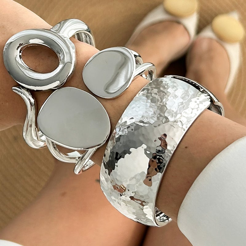 SHIXIN European and American Cross-Border Jewelry: Heavy-Duty Asymmetric Glossy Bracelet Set with Water Drop Alloy Design - Image 3