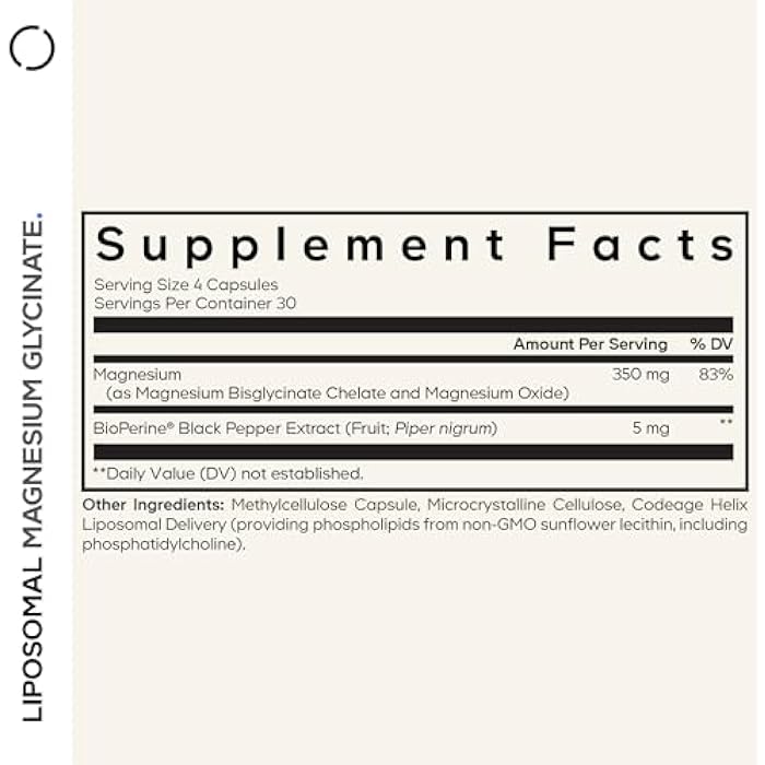 Codeage Liposomal Magnesium Glycinate Supplement - Magnesium Bisglycinate Pills - BioPerine Black Pepper - Liposomal Delivery - Non-GMO, Gluten-Free Mineral - 120 Capsules - Image 2