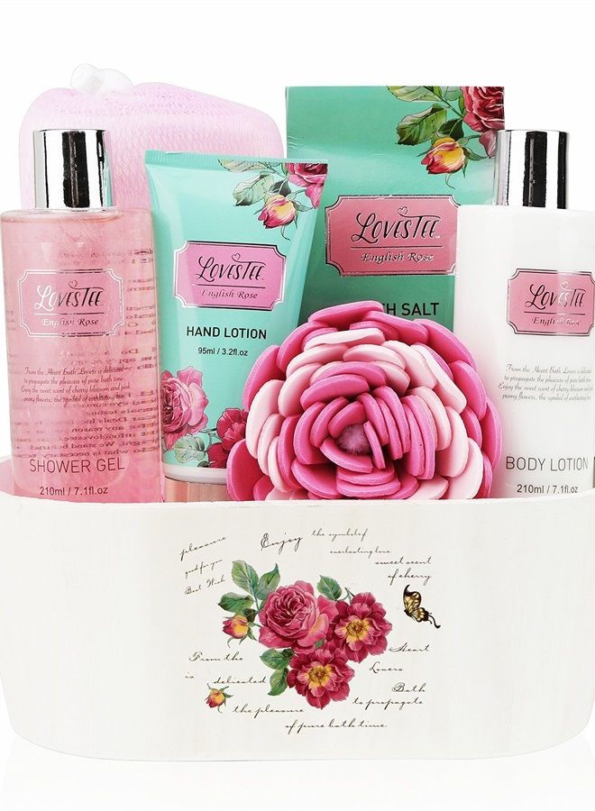 Lovestee Bath And Body Relaxing Bath Spa Kit For Men, Women and Teens, Gift Set Bath And Body Works- Natural English Rose Spa Gift Basket Includes Shower Gel, Bubble Bath, Body Lotion, Bath Salt, Sponge - Image 2