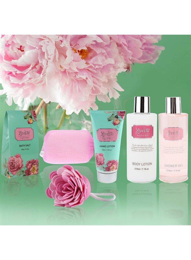 Lovestee Bath And Body Relaxing Bath Spa Kit For Men, Women and Teens, Gift Set Bath And Body Works- Natural English Rose Spa Gift Basket Includes Shower Gel, Bubble Bath, Body Lotion, Bath Salt, Sponge - Image 3