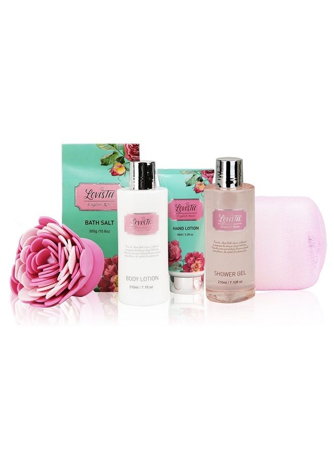 Lovestee Bath And Body Relaxing Bath Spa Kit For Men, Women and Teens, Gift Set Bath And Body Works- Natural English Rose Spa Gift Basket Includes Shower Gel, Bubble Bath, Body Lotion, Bath Salt, Sponge - Image 4