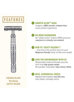 Vikings Blade VIKINGS BLADE Double Edge Safety Razor for Men + 5 Swedish Steel Blades + Luxury Case. Long Handle. Smooth, Reusable, Eco-Friendly (The Vulcan)  - Image 2