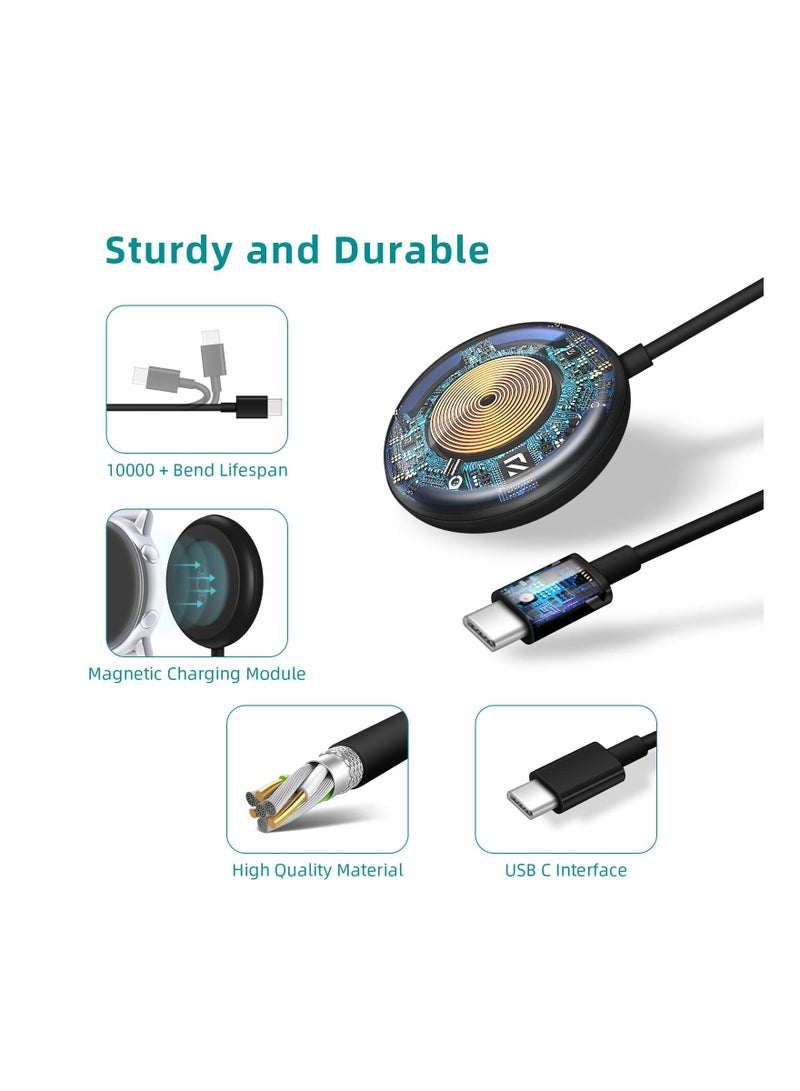 KASTWAVE شاحن ساعة USB C متوافق مع ساعة Samsung Galaxy Watch، قاعدة شحن مغناطيسية ذكية محمولة متوافقة مع Galaxy Watch 5 Pro/5/4/3، لساعة Galaxy Watch Active 2/ 1، النوع C 3.28 قدم/ 1 متر - Image 3