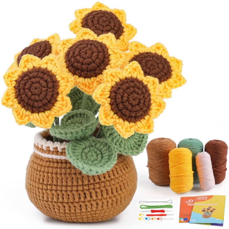 kgxulr Crochet Kit for Beginners, Sunflower Crochet Kit Beginner Crochet Starter Kit for Complete Beginners Adults, Crocheting Knitting Kit with Step-by-Step Video Tutorials (Sunflower) - Image 1