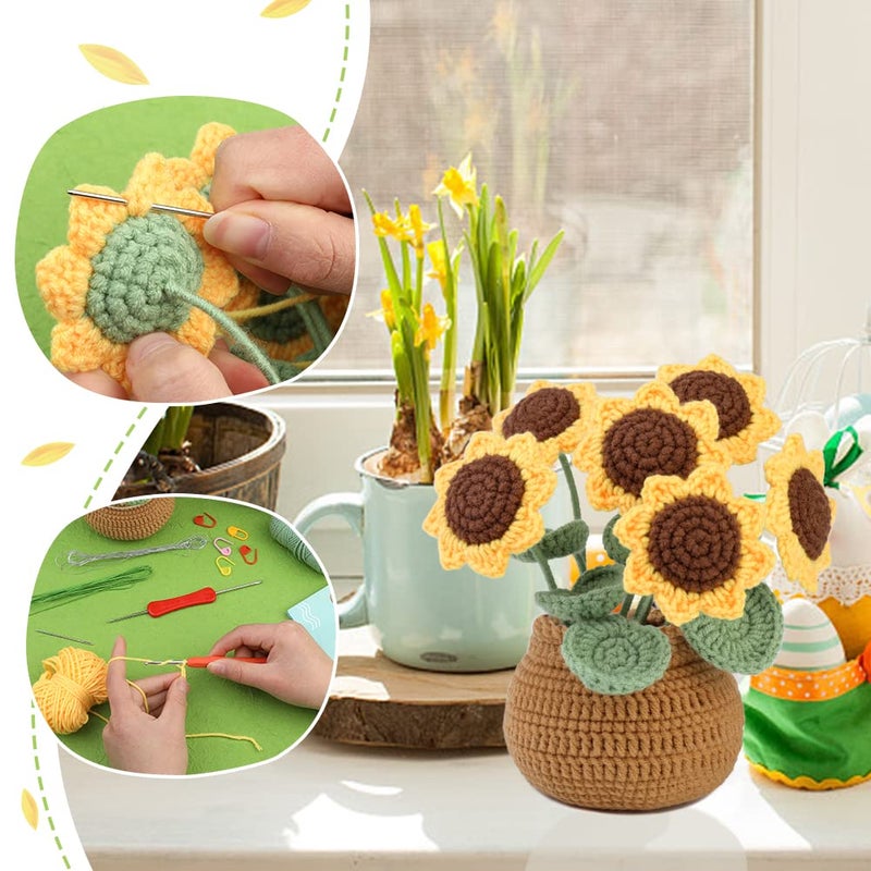 kgxulr Crochet Kit for Beginners, Sunflower Crochet Kit Beginner Crochet Starter Kit for Complete Beginners Adults, Crocheting Knitting Kit with Step-by-Step Video Tutorials (Sunflower) - Image 5