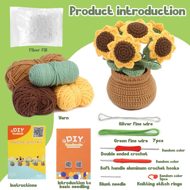 kgxulr Crochet Kit for Beginners, Sunflower Crochet Kit Beginner Crochet Starter Kit for Complete Beginners Adults, Crocheting Knitting Kit with Step-by-Step Video Tutorials (Sunflower) - Image 2