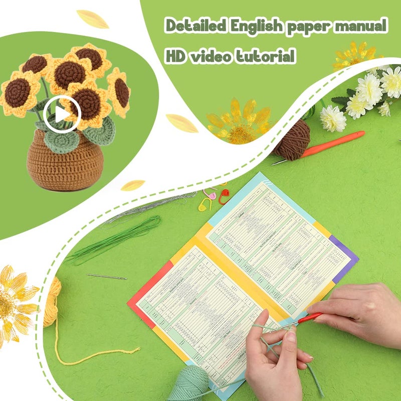 kgxulr Crochet Kit for Beginners, Sunflower Crochet Kit Beginner Crochet Starter Kit for Complete Beginners Adults, Crocheting Knitting Kit with Step-by-Step Video Tutorials (Sunflower) - Image 3