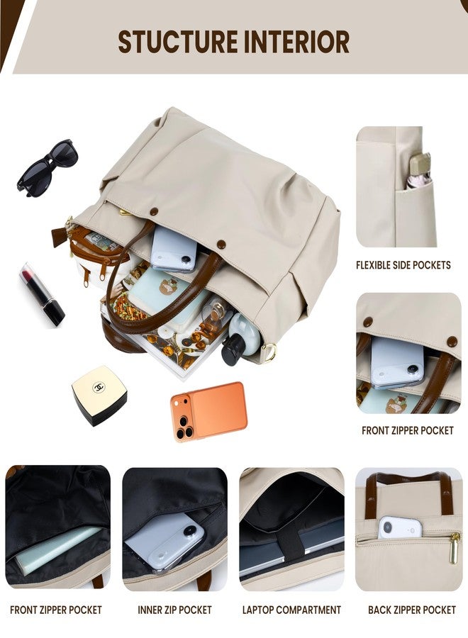 LATIQ MART Women's Office Essential Tote Bag With Double Handle Shoulder Strap, 15.6 Inch Laptop Compartment, Laptop Sleeve, Shoulder Work Handbag, Organizational Pockets For Girls (Sandy Beige) - Image 4