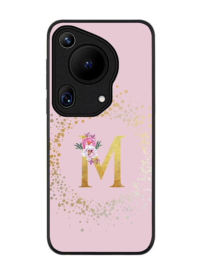 Stylizedd Rugged Black edge case for Huawei Pura 70 Ultra, Slim fit Case Flexible Cover - Custom Monogram Initial Letter Floral Pattern Alphabet - M (Pink ) - Image 1