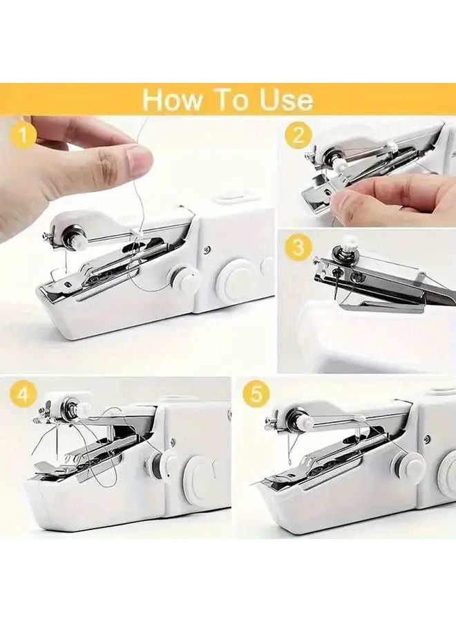 White Portable Handheld Sewing Machine Compact Battery Operated Stitch Tool - Image 3