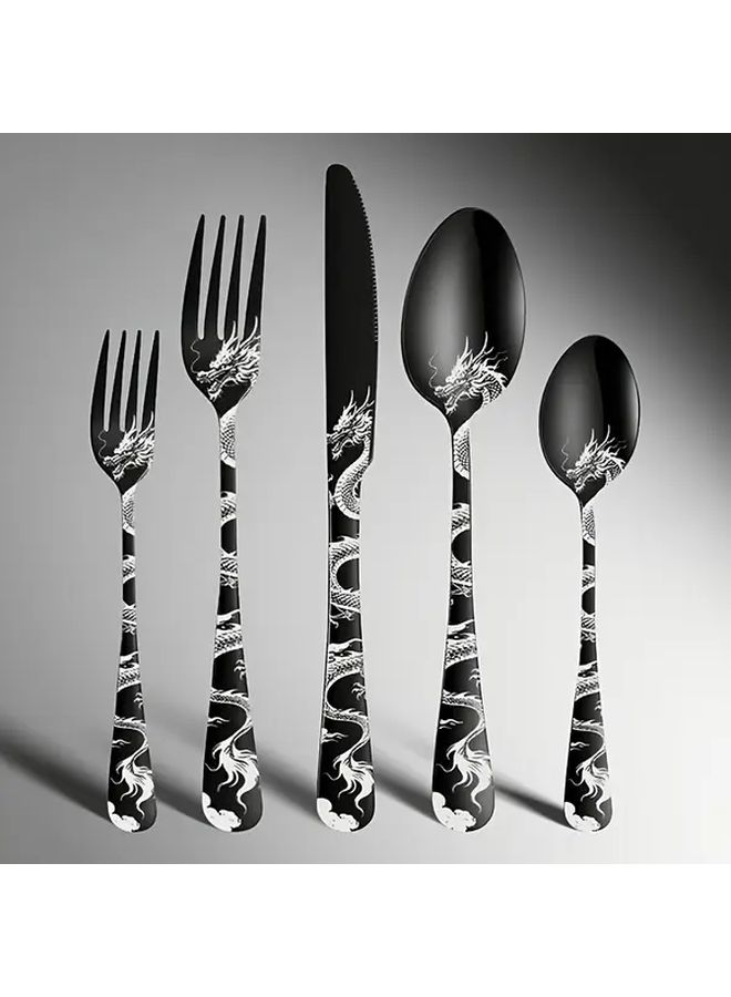 Silvery 20 Piece Tableware Set Chinese Dragon Pattern Dishwasher Safe Cutlery Set For Kitchen Party - Image 5