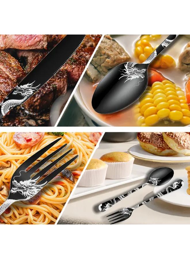 Silvery 20 Piece Tableware Set Chinese Dragon Pattern Dishwasher Safe Cutlery Set For Kitchen Party - Image 2