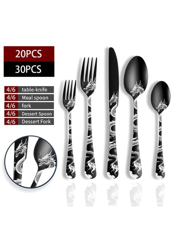 Silvery 20 Piece Tableware Set Chinese Dragon Pattern Dishwasher Safe Cutlery Set For Kitchen Party - Image 1
