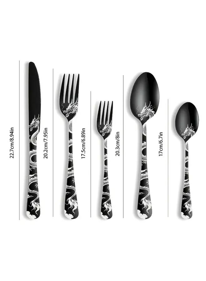 Silvery 20 Piece Tableware Set Chinese Dragon Pattern Dishwasher Safe Cutlery Set For Kitchen Party - Image 3