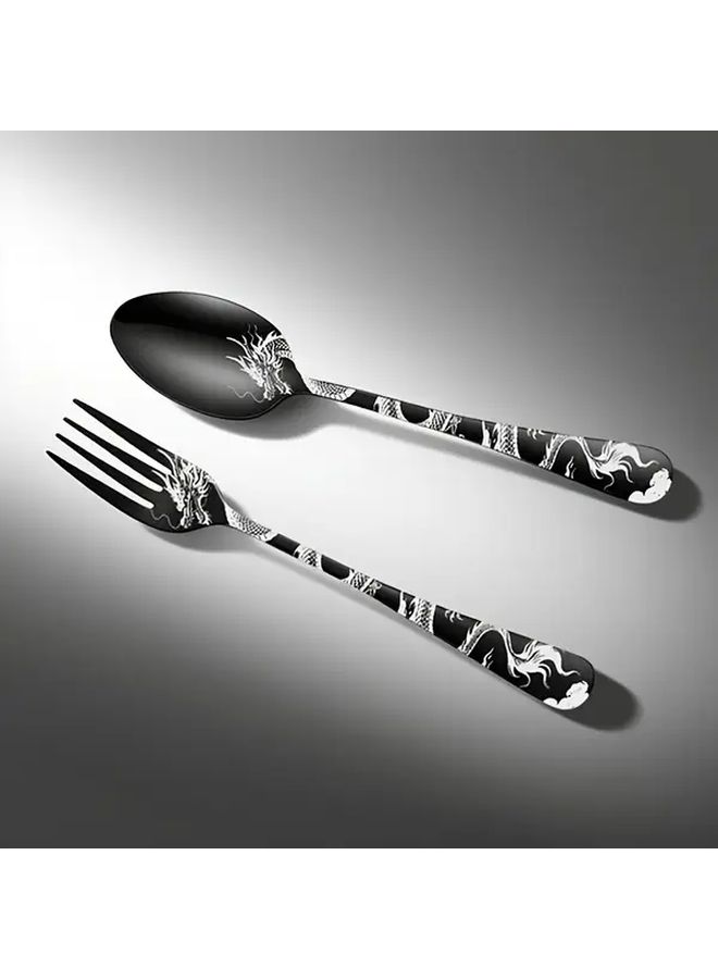 Silvery 20 Piece Tableware Set Chinese Dragon Pattern Dishwasher Safe Cutlery Set For Kitchen Party - Image 4