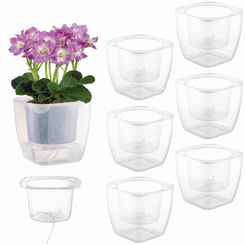 Planterhoma 6-Pack 7 Inches Clear Self Watering Planters for Indoor Plants Large African Violet Plant Pots Plastic Wick Flower Pots with Water Injection Hole, Orchid Plant Pot Set, Clear - Image 1