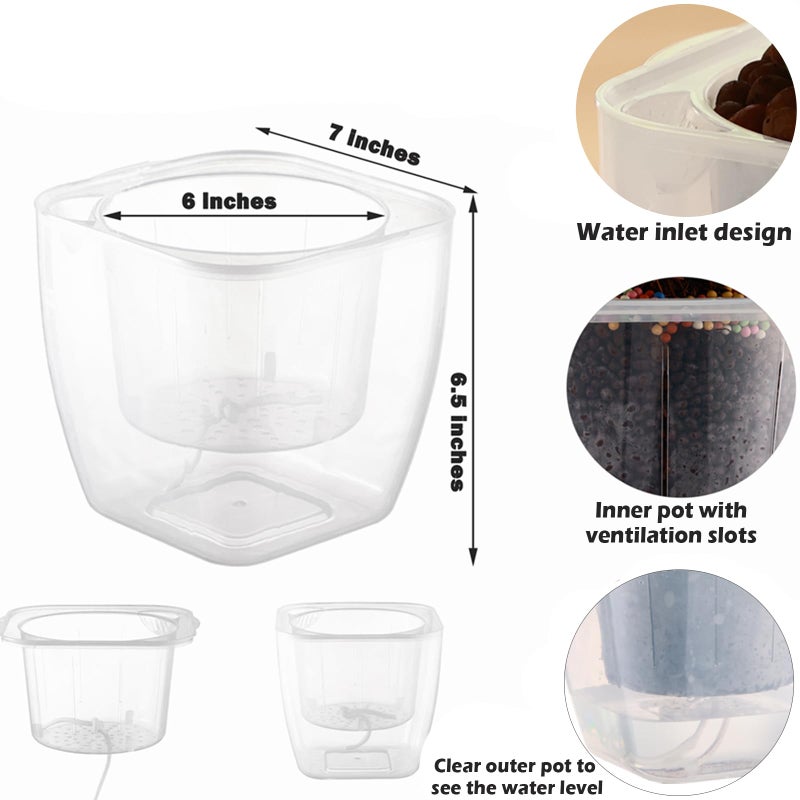 Planterhoma 6-Pack 7 Inches Clear Self Watering Planters for Indoor Plants Large African Violet Plant Pots Plastic Wick Flower Pots with Water Injection Hole, Orchid Plant Pot Set, Clear - Image 4