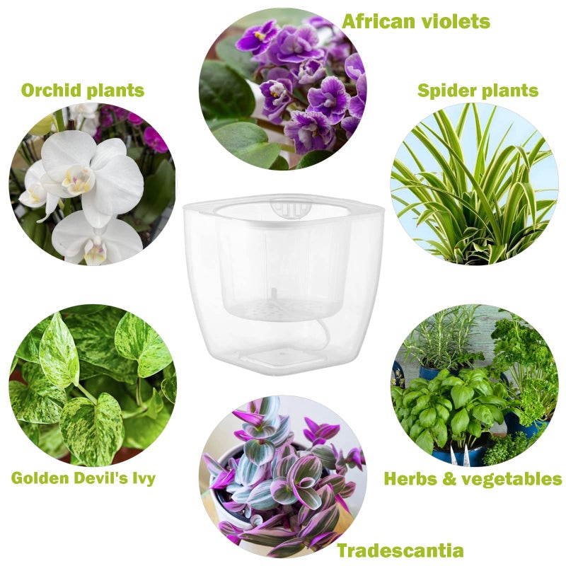 Planterhoma 6-Pack 7 Inches Clear Self Watering Planters for Indoor Plants Large African Violet Plant Pots Plastic Wick Flower Pots with Water Injection Hole, Orchid Plant Pot Set, Clear - Image 2