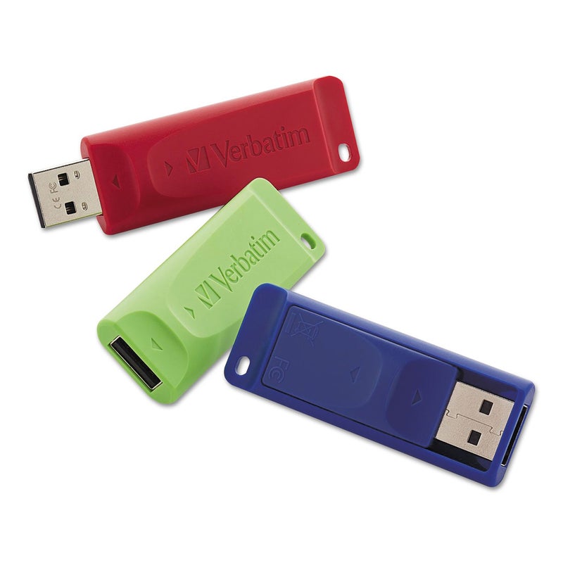 Verbatim 32GB Store 'n' Go USB Flash Drive - PC / Mac Compatible - 3pk - Red, Blue, Green - Image 1