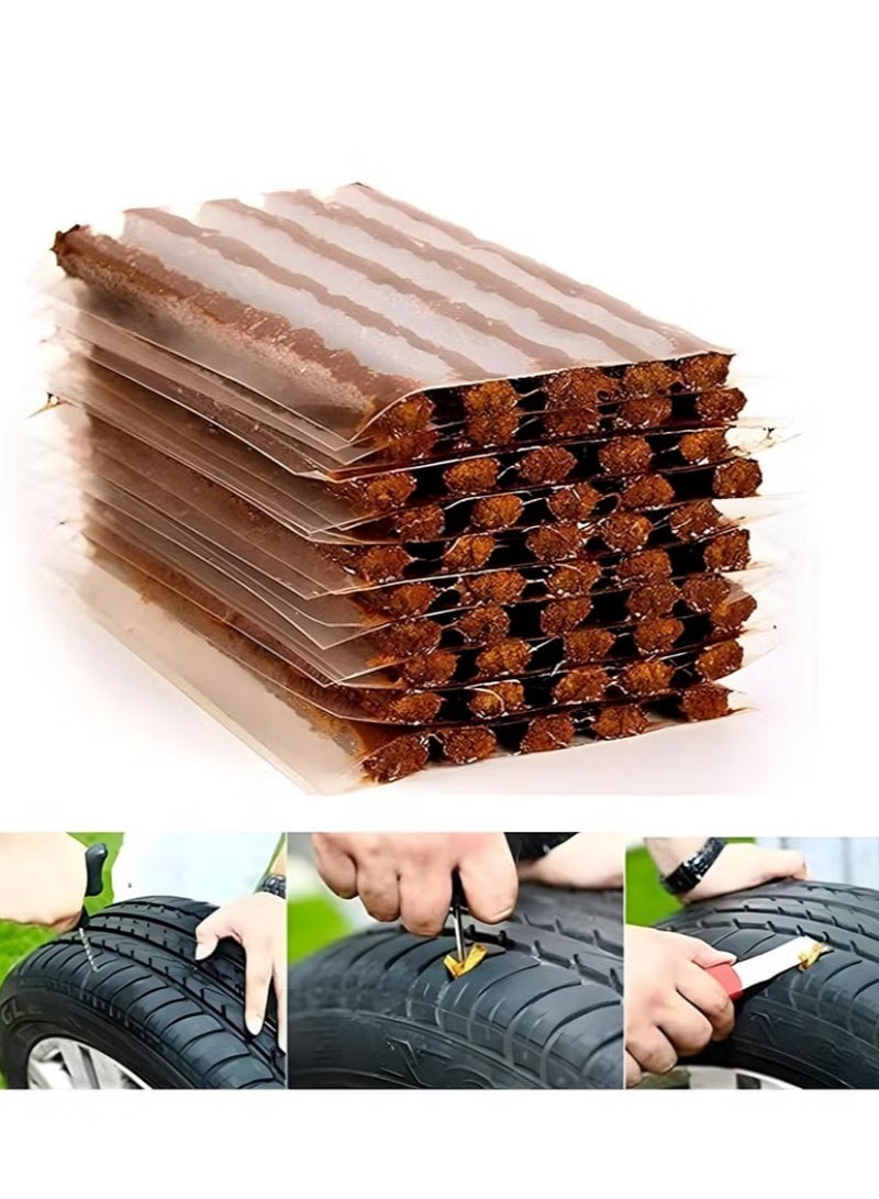 أوك شرائط إصلاح الإطارات الثقيلة - 100 قطعة من أسلاك توصيل ثقب المطاط البني للسيارات وسيارات الدفع الرباعي والدراجات النارية ومركبات النقل المؤتمتة والشاحنات - إصلاح الإطارات المثقوبة في حالات الطوارئ ، التصاق قوي ، استخدام في جميع الأحوال الجوية - Image 5