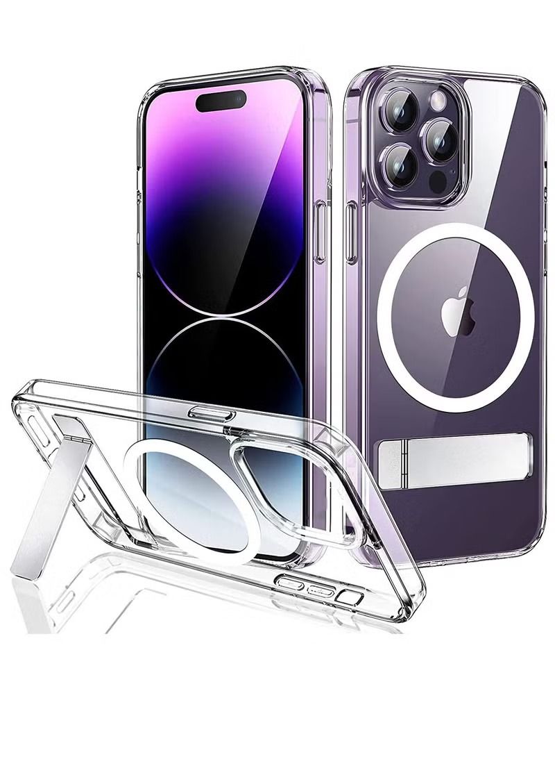 Zaboon iPhone 14 Pro Max Case Clear Cover with Mag Safe Magnetic Stand Acrylic Shockproof Protective Hard Back Case Kickstand Case Crystal Clear - Image 1
