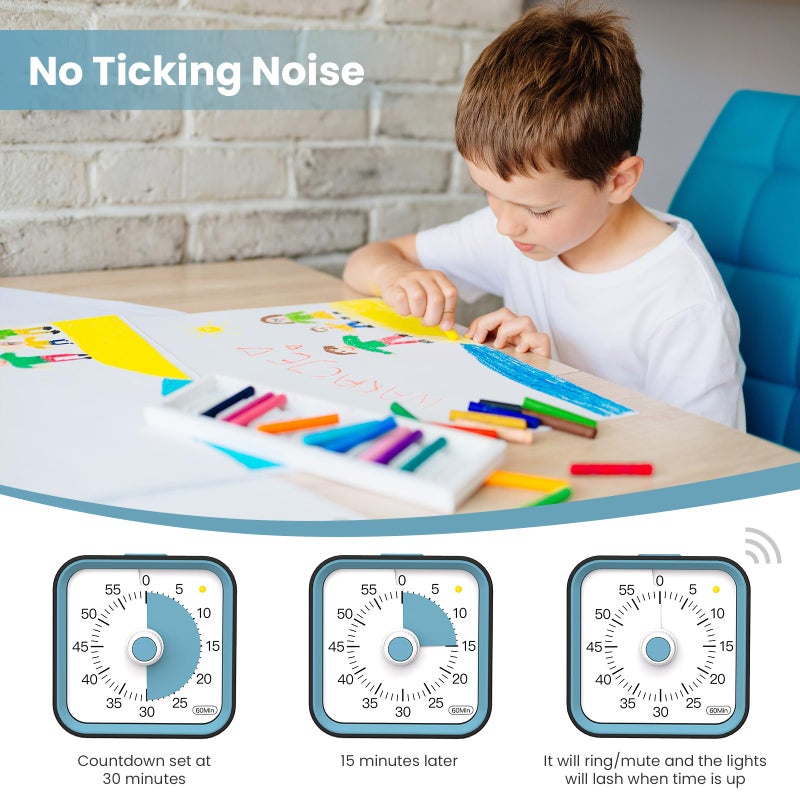 InfPokid Visual Timer for Kids with Pause Function, 60 Minute Countdown Timer for Kids Desk Study, Teaching, Kitchen Cooking, Office Meetings, Time Management for ADHD (Black) - Image 5