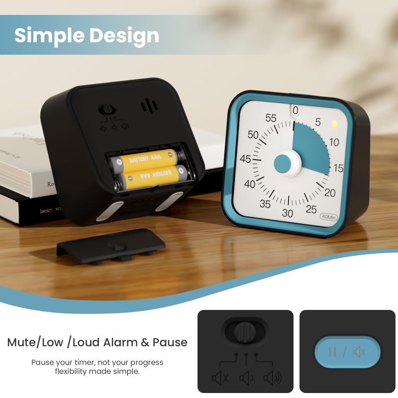 InfPokid Visual Timer for Kids with Pause Function, 60 Minute Countdown Timer for Kids Desk Study, Teaching, Kitchen Cooking, Office Meetings, Time Management for ADHD (Black) - Image 4