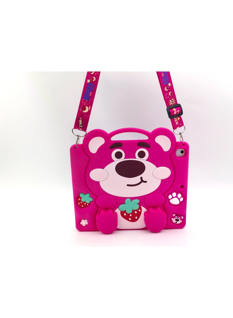 Kids Case Compatible with Honor Pad X7 8.7in Shockproof Silicone Protective Cover with Stand, Shoulder Strap, Pink - Image 3