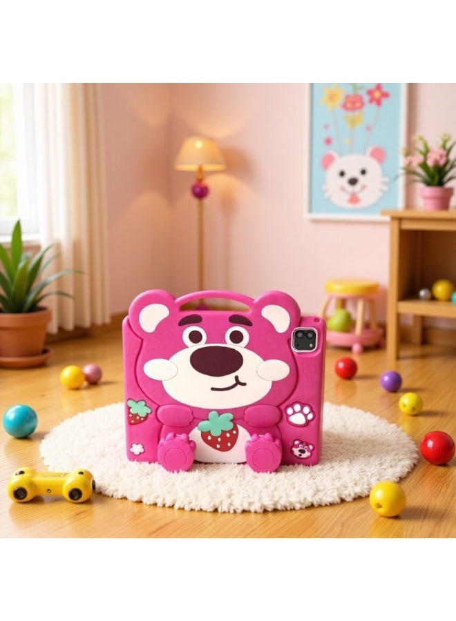 Kids Case Compatible with Honor Pad X7 8.7in Shockproof Silicone Protective Cover with Stand, Shoulder Strap, Pink - Image 4