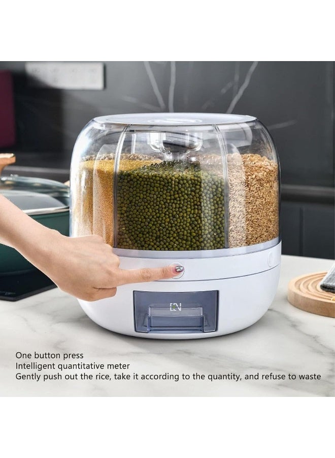 دينكس دلو تخزين حبوب متعدد الوظائف دوار بسعة 6.5 كجم، حاوية طعام جاف بستة أقسام، دوران 360 درجة، تصميم شفاف، تخزين مقاوم للرطوبة للأرز والحبوب والمكسرات والمعكرونة، DX2083 - Image 4