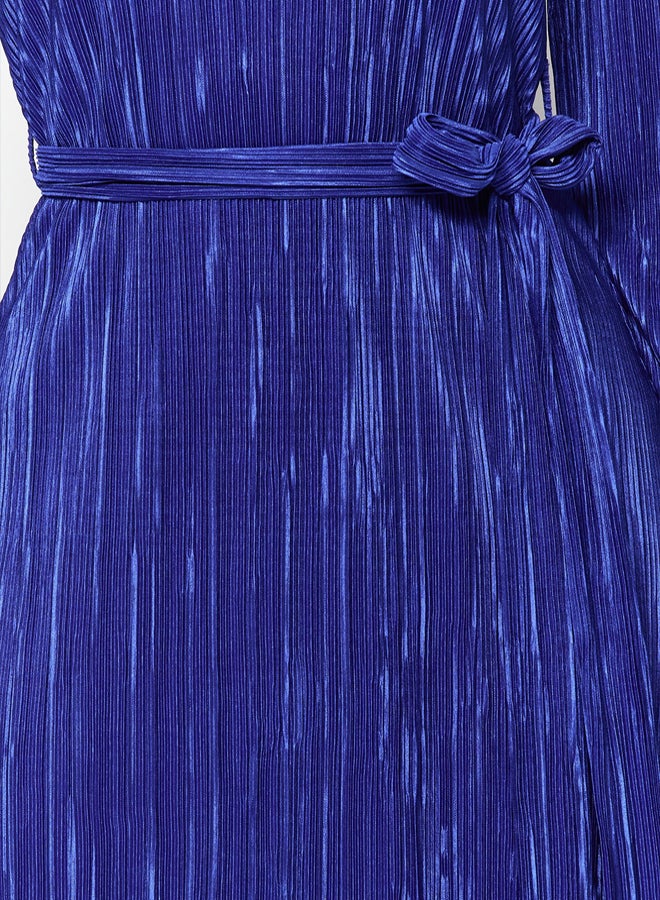 trendyol Navy Blue Premium Pleated Fabric Flare Sleeve Detailed A-Line Midi Knitted Dress - Image 4