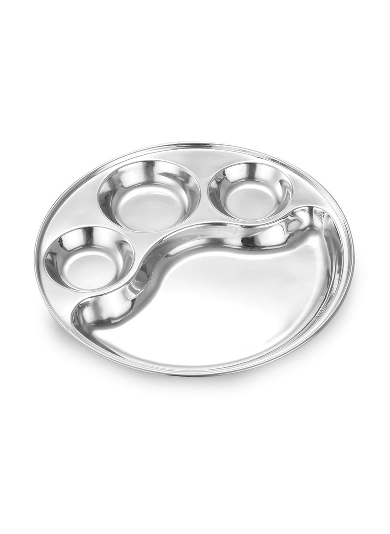 Expresso Expresso - Heavy Duty Stainless Steel Round New Dinner Plate w/ 4 Sections Divided Mess Trays for Kids Lunch, Camping, Events & Every Day Use Kitchenware, Set of 2 Pcs  - Image 1