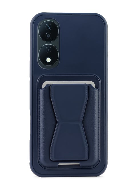 Leather back cover with card wallet Foldable Shockpoof Case compatible with honor X7b (Blue)